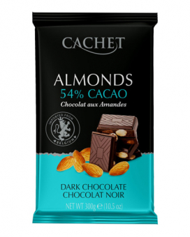 Фото продукту: Шоколад Cachet чорний з мигдалем 54%, 300 г