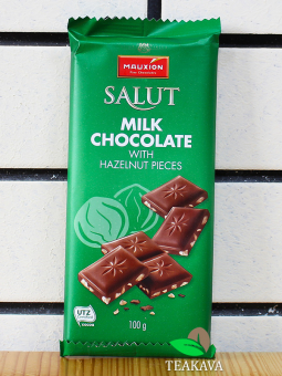 Фото продукту: Шоколад молочний із лісовими горіхами Mauxion Salut Milk Chocolate with Hazelnut Pieces 30%, 100 г