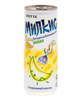 Фото продукту:Напій молочний безалкогольний газований Мілкіс Банан ЛОТТЕ, 250 мл (Milki...