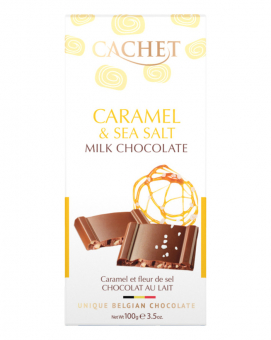 Фото продукту: Шоколад Cachet молочний із солоною карамеллю 31%, 100 г