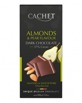 Шоколад Cachet черный с грушей и миндалем 57%, 100 г