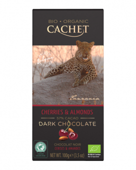 Фото продукта: Шоколад Cachet Bio Organic черный с вишней и миндалем 57%, 100 г