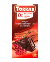 Фото продукту:Шоколад чорний без цукру, без глютену TORRAS з рожевим перцем, чилі, кори...