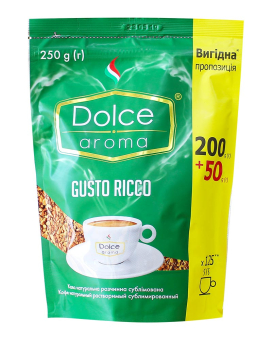 Фото продукту: Кава розчинна Dolce Aroma Gusto Ricco, 200 + 50 грам у подарунок