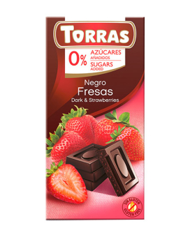 Фото продукту: Шоколад чорний без цукру, без глютену TORRAS з полуницею 52%, 75 г