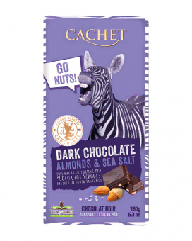 Шоколад Cachet черный с миндалем и морской солью 57%, 180 г