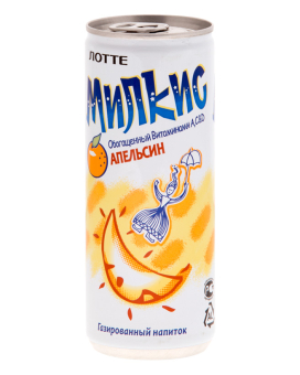 Фото продукту: Напій молочний безалкогольний газований Мілкіс Апельсин ЛОТТЕ, 250 мл (Milkis Orange LOTTE)