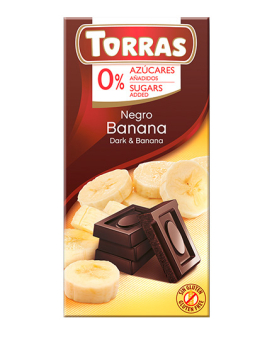 Фото продукта: Шоколад черный без сахара, без глютена TORRAS с бананом 52%, 75 г