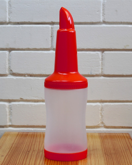 Бутылка с гейзером + крышка, 1 л, красная (диспенсер, дозадор)