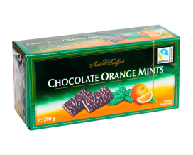 Фото продукту: Цукерки шоколадні з начинкою зі смаком апельсин-м'ята Maitre Truffout Chocolate Orange Mints, 200 г