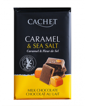 Фото продукту: Шоколад Cachet молочний із солоною карамеллю 32%, 300 г