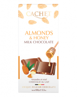 Фото продукту: Шоколад Cachet молочний з мигдалем та медом 31%, 100 г