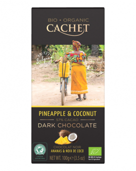 Фото продукту: Шоколад Cachet Bio Organic чорний з кокосом та ананасом 57%, 100 г